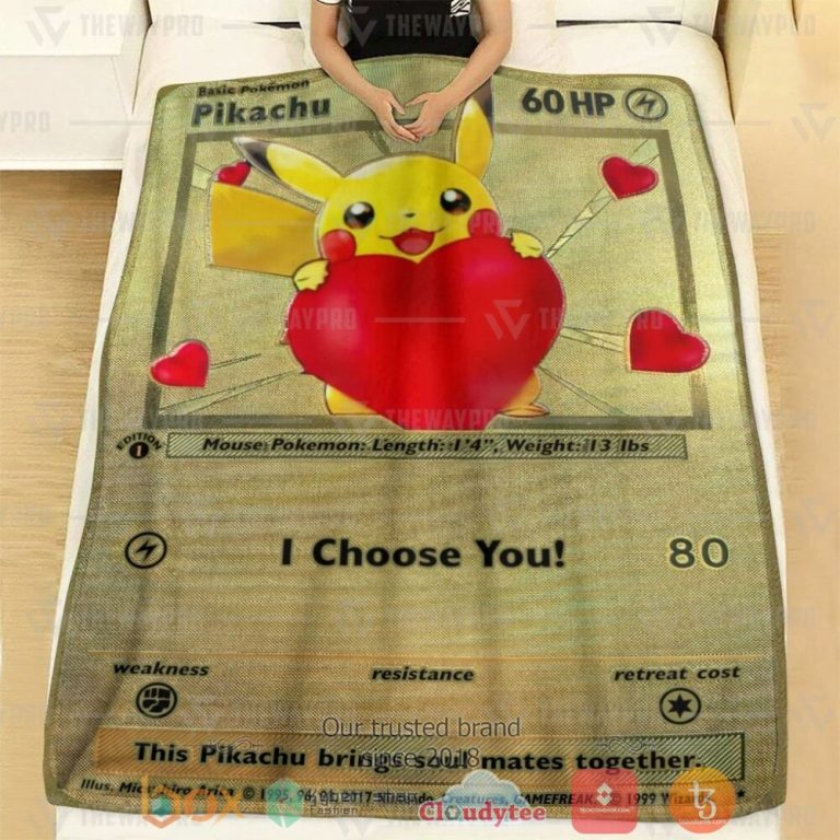 Anime-Pkm-Pikachu-I-Choose-You-Gold-Card-Custom-Soft-Blanket-1
