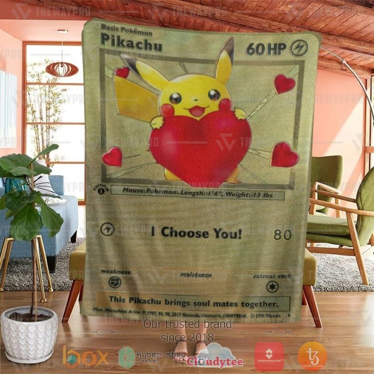 Anime-Pkm-Pikachu-I-Choose-You-Gold-Card-Custom-Soft-Blanket-3