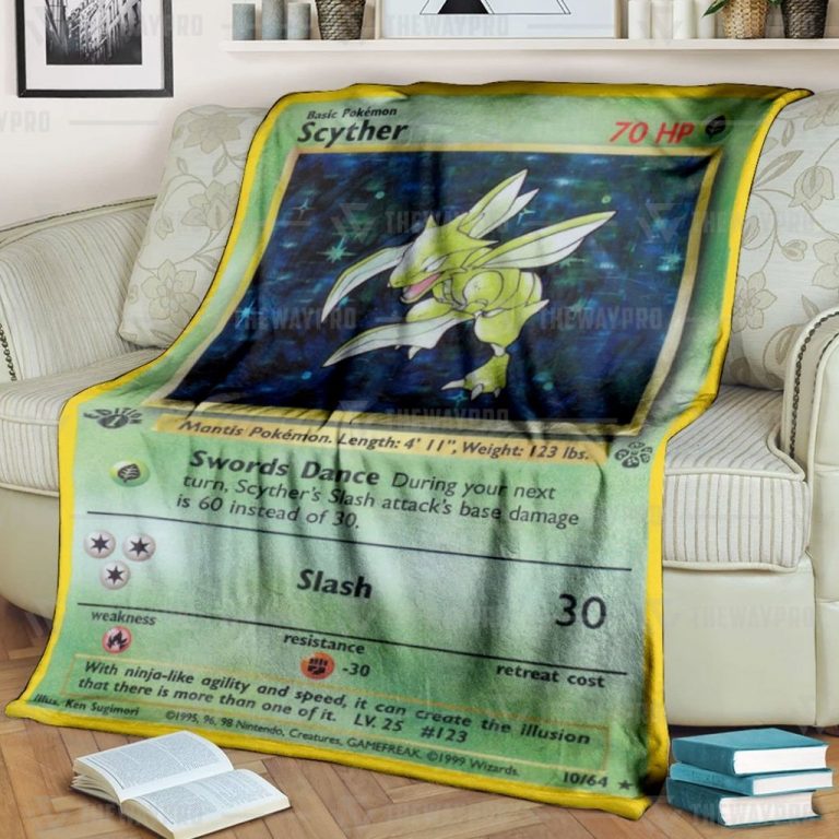 Anime-Pkm-Scyther-Holo-1St-Edition-Custom-Soft-Blanket-And-Quilt-1