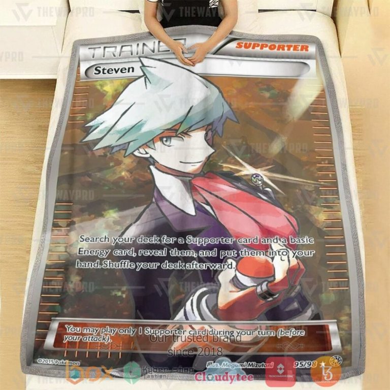Anime-Pkm-Steven-Trainer-Custom-Soft-Blanket-1