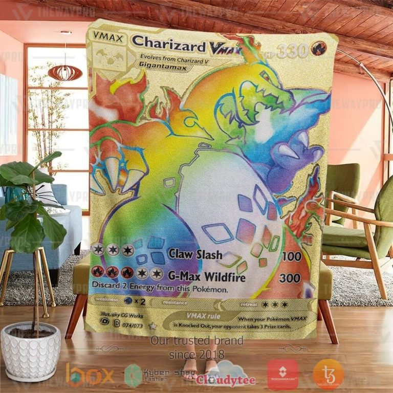 Anime-Pkm-Vmax-Charizard-Gold-Card-Custom-Soft-Blanket-1
