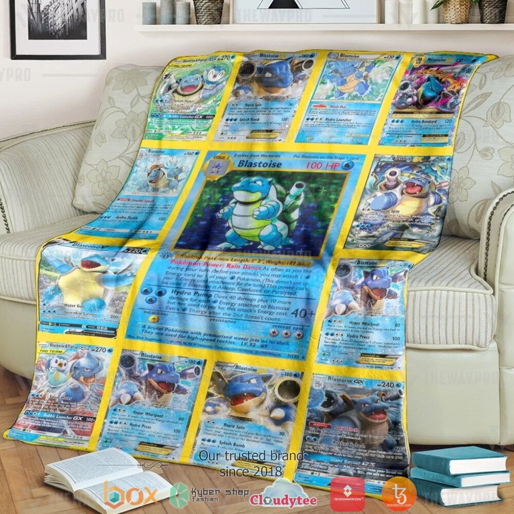 Anime Pokemon Blastoise Cards Version 2 Soft Blanket Anime Pokemon Blastoise Cards Version 2 Soft Blanket