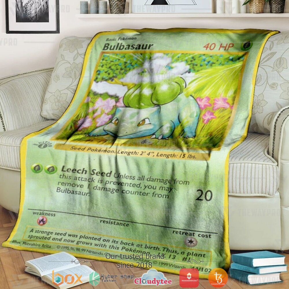 Anime Pokemon Bulbasaur 1St Edition Soft Blanket Anime Pokemon Bulbasaur 1St Edition Soft Blanket