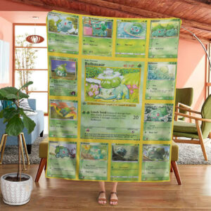 Anime Pokemon Bulbasaur Cards Custom Soft Blanket