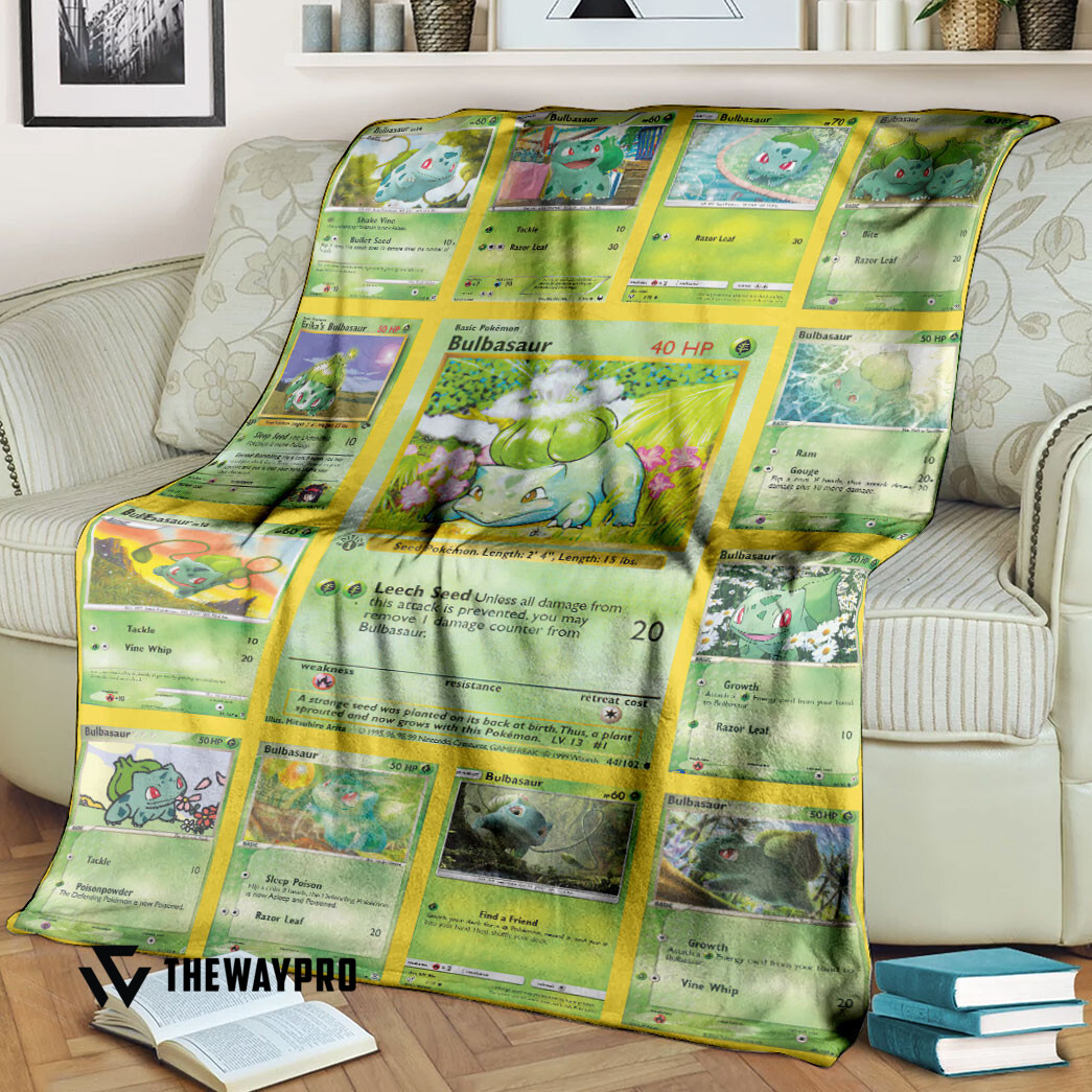 Anime Pokemon Bulbasaur Cards Version 2 Blanket Anime Pokemon Bulbasaur Cards Version 2 Blanket