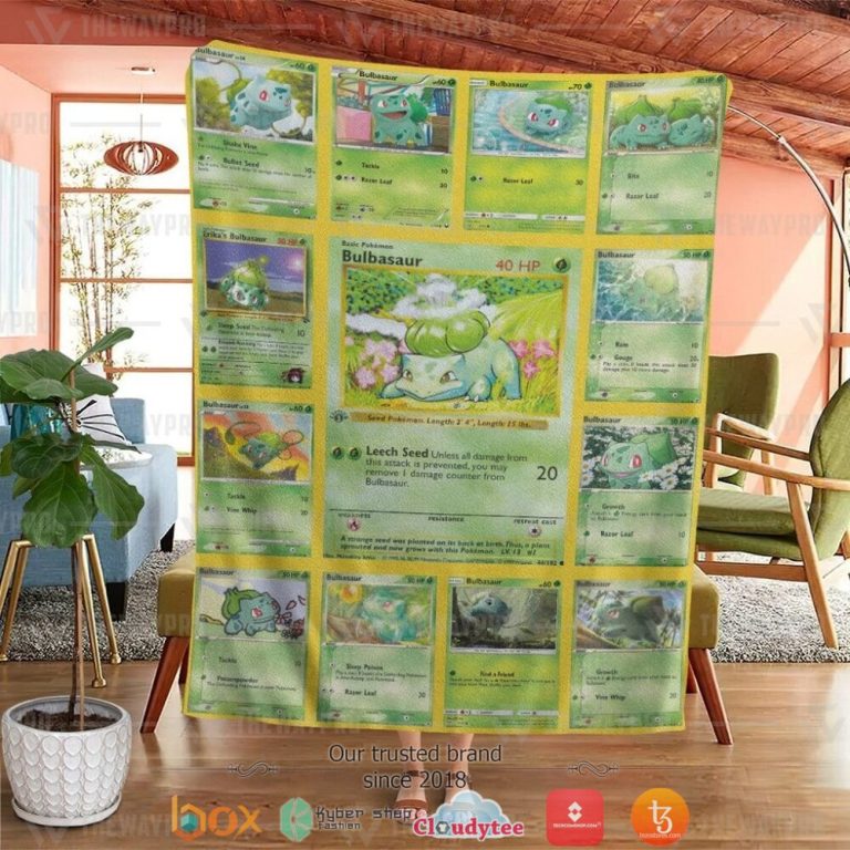 Anime-Pokemon-Bulbasaur-Cards-Version-2-Soft-Blanket-1