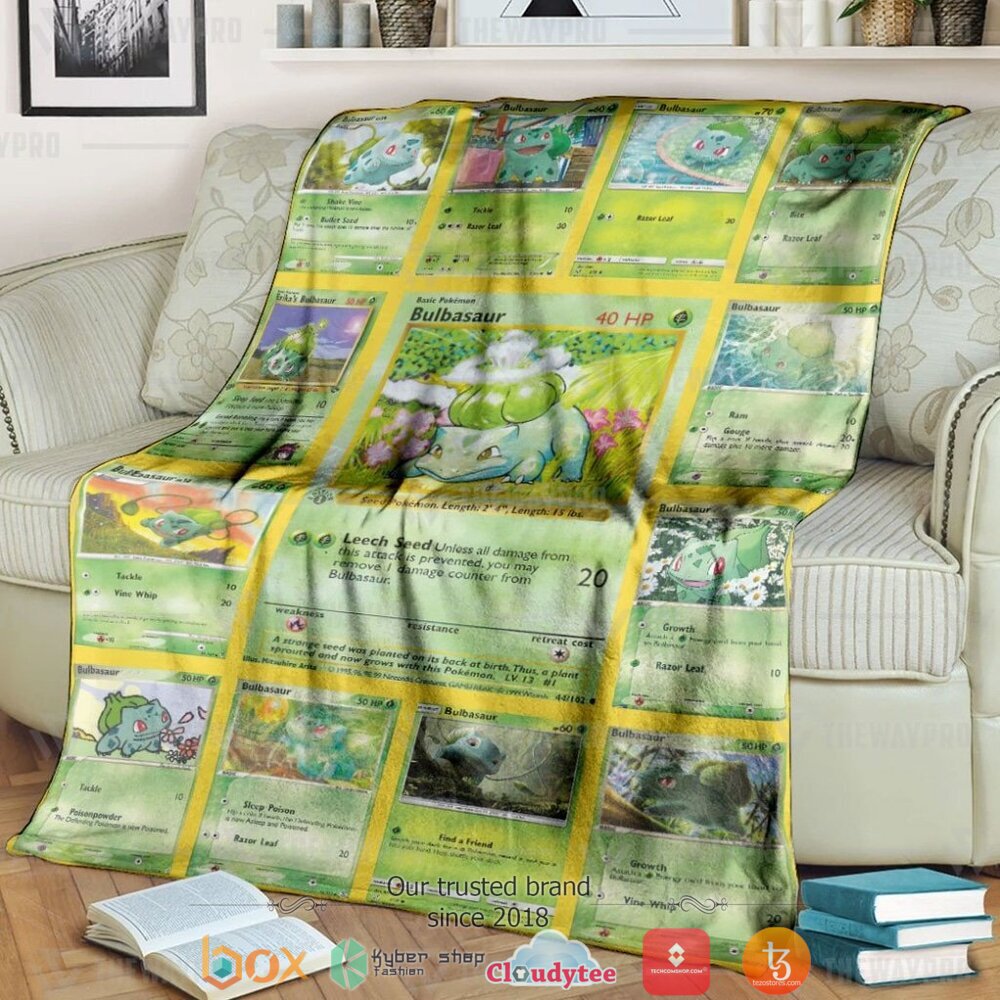 Anime Pokemon Bulbasaur Cards Version 2 Soft Blanket Anime Pokemon Bulbasaur Cards Version 2 Soft Blanket