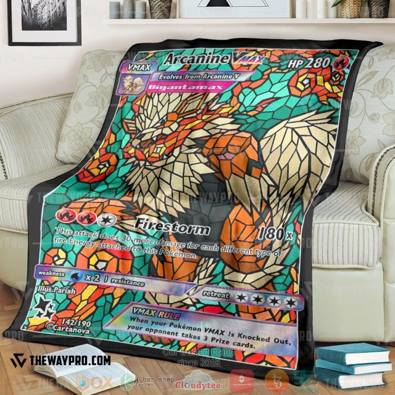 Anime Pokemon Card Arcanine Hybrid Vmax Stain Glass Soft Blanket Anime Pokemon Card Arcanine Hybrid Vmax Stain Glass Soft Blanket