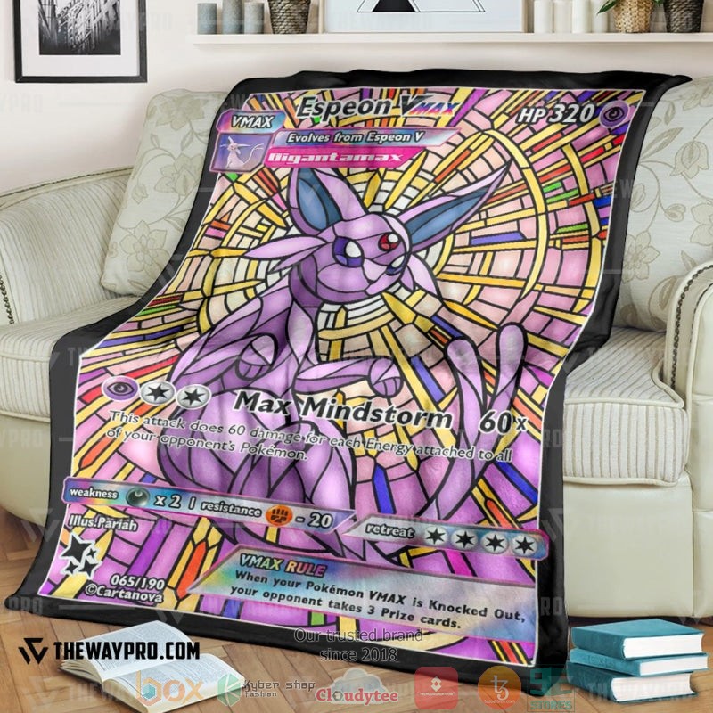 Anime Pokemon Card Espeon Hybrid Vmax Proxy Stain Glass Soft Blanket Anime Pokemon Card Espeon Hybrid Vmax Proxy Stain Glass Soft Blanket