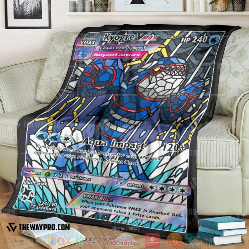 Anime Pokemon Card Kyogre Hybrid Vmax Stain Glass Soft Blanket Anime Pokemon Card Kyogre Hybrid Vmax Stain Glass Soft Blanket