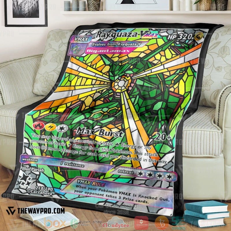 Anime Pokemon Card Rayquaza Hybrid Vmax Glass Soft Blanket Anime Pokemon Card Rayquaza Hybrid Vmax Glass Soft Blanket