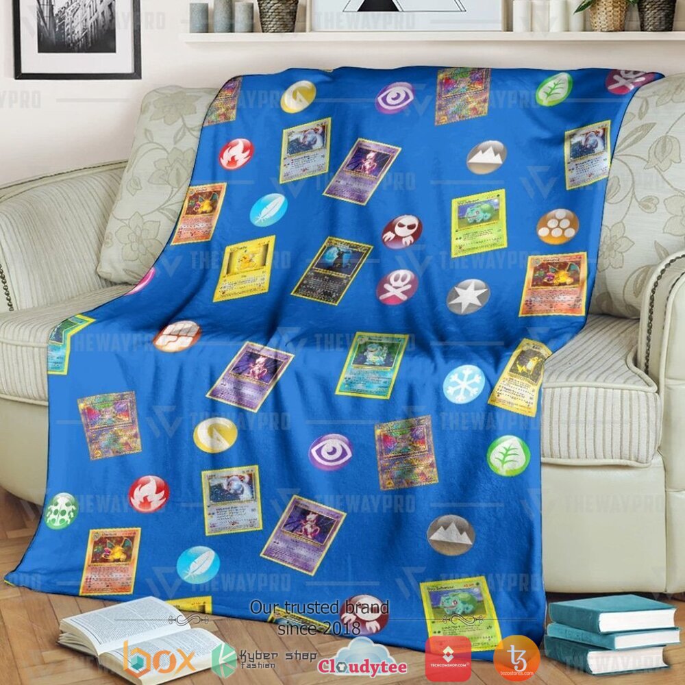 Anime Pokemon Cards And Elements Soft Blanket Anime Pokemon Cards And Elements Soft Blanket