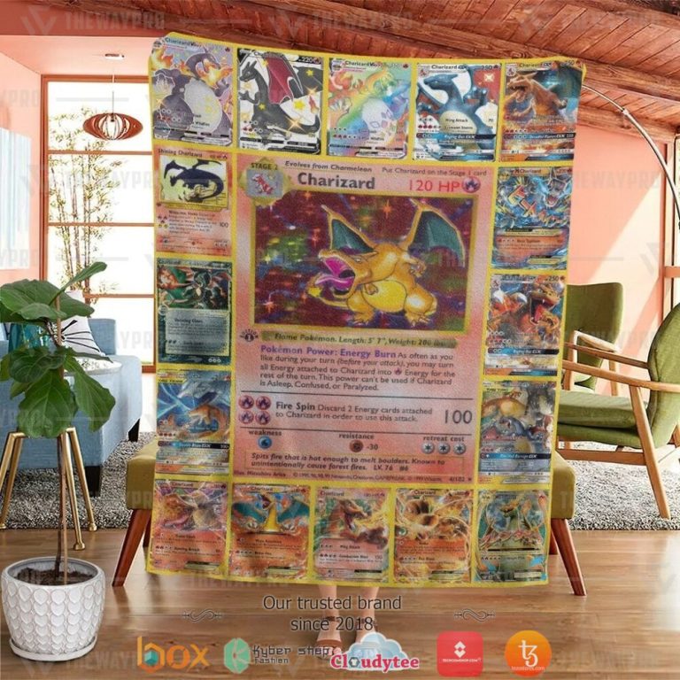 Anime-Pokemon-Charizard-Cards-Soft-Blanket-1