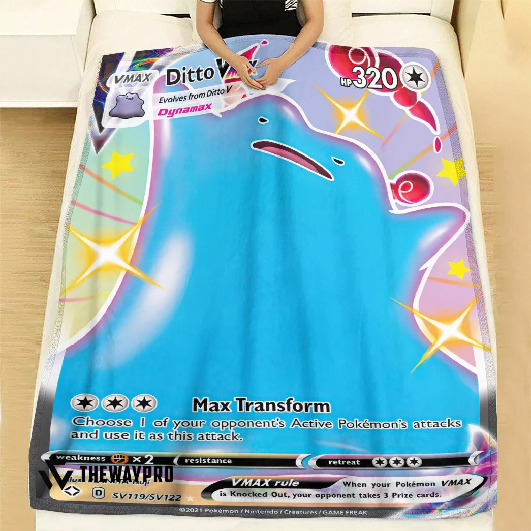 Anime Pokemon Ditto Vmax Shining Fates Custom Soft Blanket Anime Pokemon Ditto Vmax Shining Fates Custom Soft Blanket