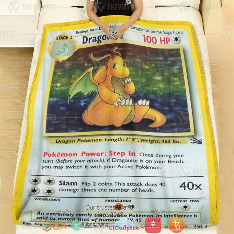 Anime-Pokemon-Dragonite-Holo-1St-Edition-Soft-Blanket-1
