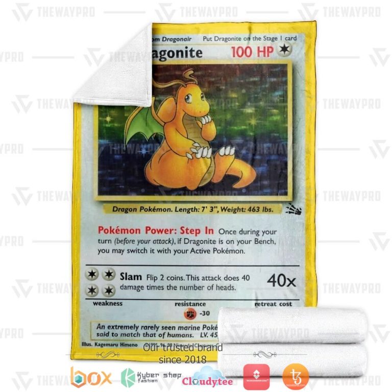 Anime-Pokemon-Dragonite-Holo-1St-Edition-Soft-Blanket-2