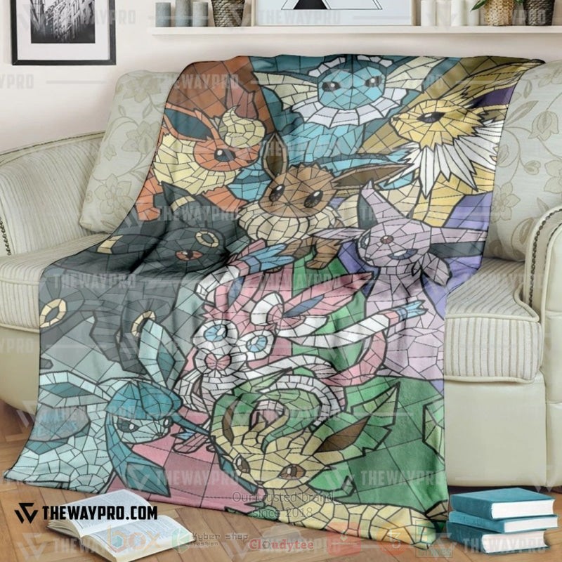 Anime Pokemon Eevee And Eeveelutions Stain Glass Blanket Anime Pokemon Eevee And Eeveelutions Stain Glass Blanket