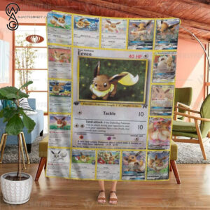 Anime Pokemon Eevee Cards Full Printing Blanket