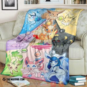 Anime Pokemon Eevee Evolution Coloerful Soft Blanket
