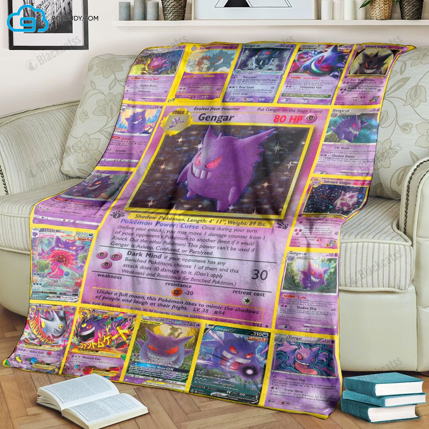 Anime Pokemon Gengar Cards All Over Print Soft Blanket Anime Pokemon Gengar Cards All Over Print Soft Blanket