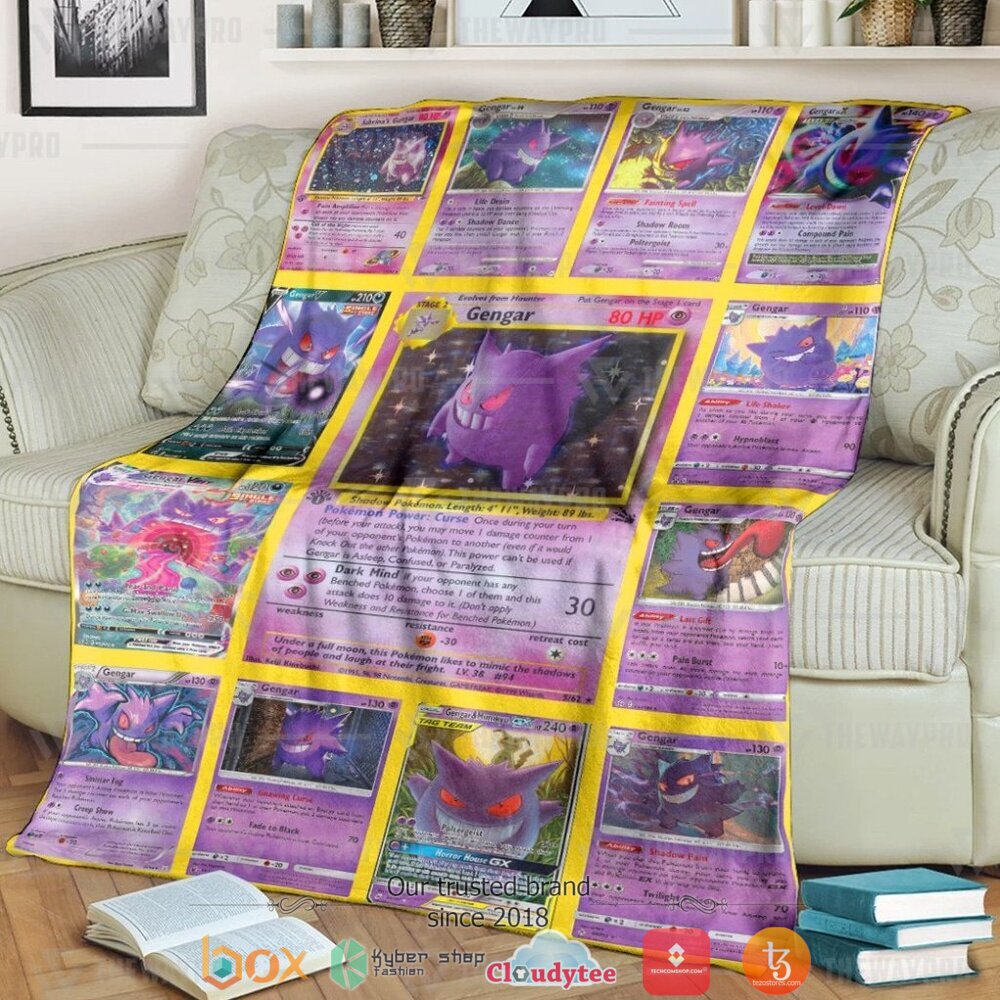Anime Pokemon Gengar Cards Version 2 Soft Blanket Anime Pokemon Gengar Cards Version 2 Soft Blanket