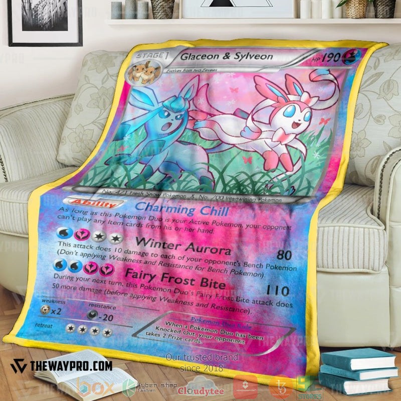 Anime Pokemon Glaceon And Sylveon Duo Card Soft Blanket Anime Pokemon Glaceon And Sylveon Duo Card Soft Blanket