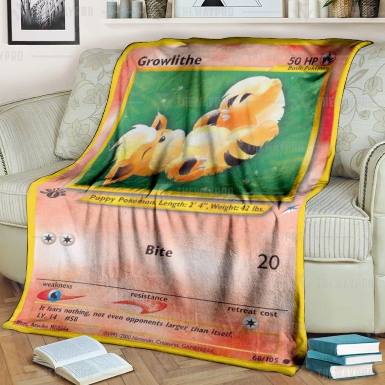 Anime-Pokemon-Growlithe-1St-Edition-Bite-Custom-Blanket-And-Quilt-1