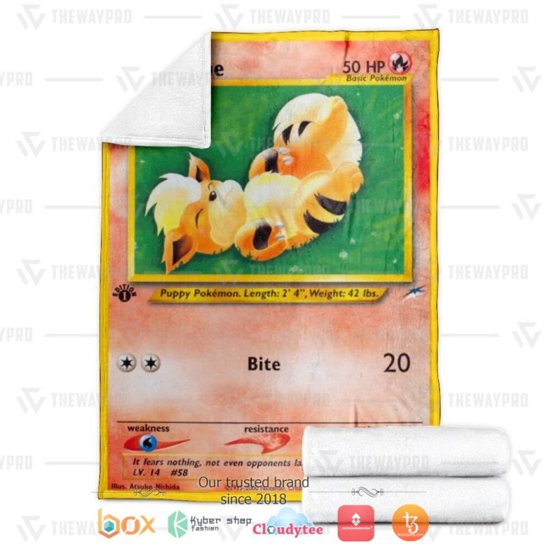 Anime-Pokemon-Growlithe-1St-Edition-Soft-Blanket-2