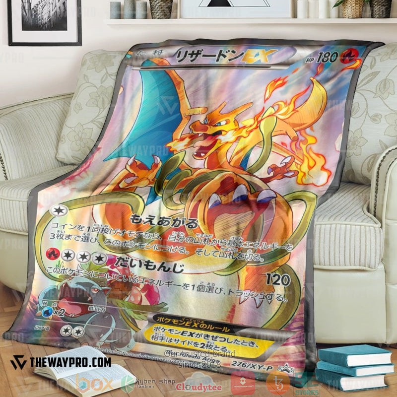 Anime Pokemon Japanese Charizard Ex Card Soft Blanket Anime Pokemon Japanese Charizard Ex Card Soft Blanket