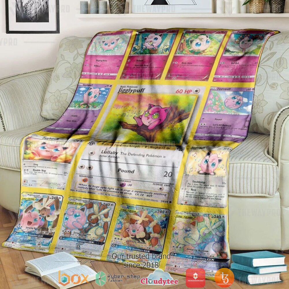 Anime Pokemon Jigglypuff Cards Version 2 Soft Blanket Anime Pokemon Jigglypuff Cards Version 2 Soft Blanket