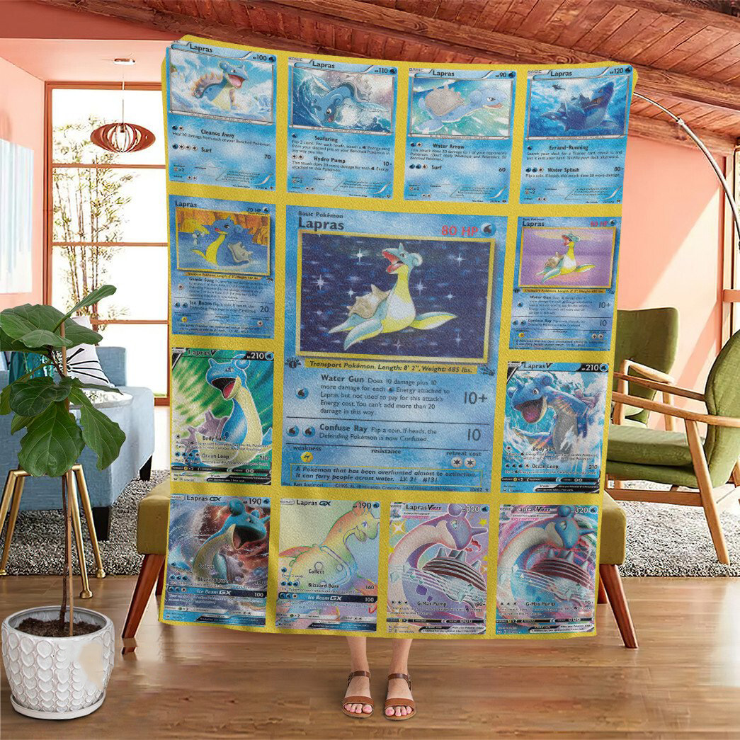 Anime Pokemon Lapras Cards Custom Soft Blanket Anime Pokemon Lapras Cards Custom Soft Blanket