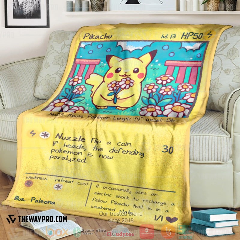 Anime Pokemon Pikachu Cute Card Soft Blanket Anime Pokemon Pikachu Cute Card Soft Blanket