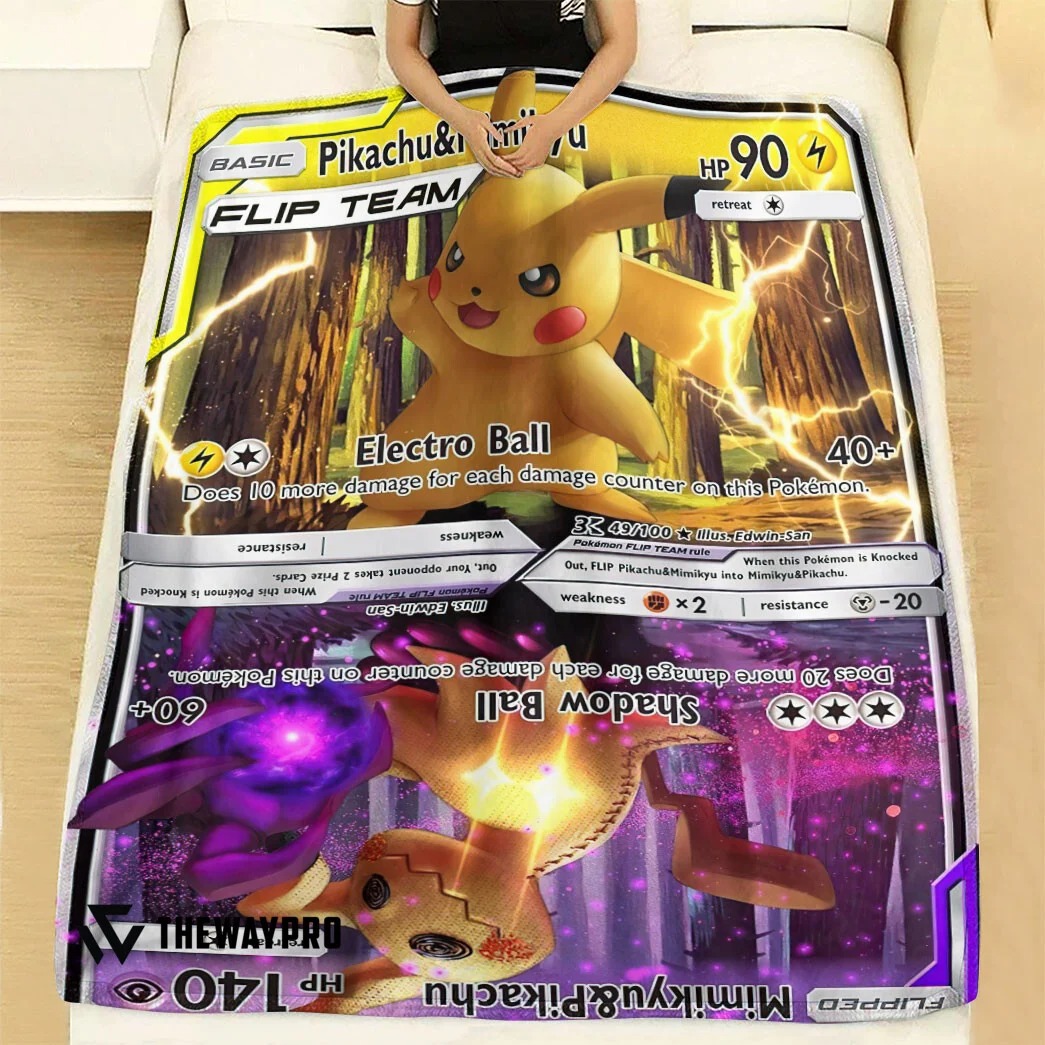 Anime Pokemon Pikachu Mimikyu Flip Team Custom Soft Blanket Anime Pokemon Pikachu Mimikyu Flip Team Custom Soft Blanket