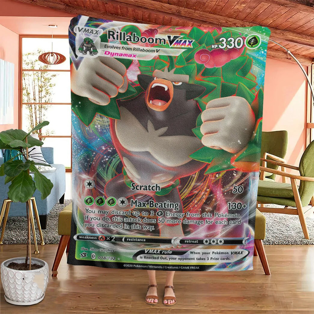 Anime Pokemon Rillaboom Vmax Rebel Clash Custom Soft Blanket Anime Pokemon Rillaboom Vmax Rebel Clash Custom Soft Blanket