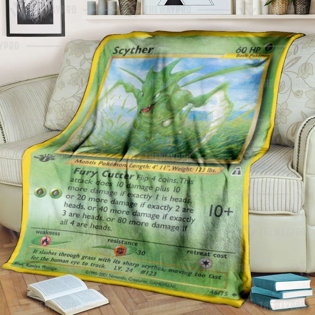 Anime Pokemon Scyther 1St Edition Fury Cutter Custom Blanket And Quilt Anime Pokemon Scyther 1St Edition Fury Cutter Custom Blanket And Quilt