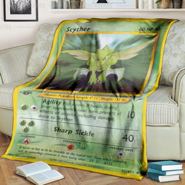 Anime-Pokemon-Scyther-1St-Edition-Sharp-Sickle-Custom-Blanket-And-Quilt-1
