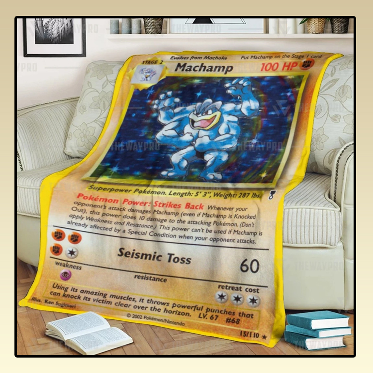 Anime-Pokemon-Shadowless-Holographic-Machamp-Custom-Soft-Blanket-1