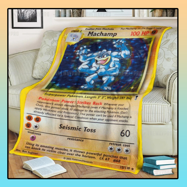 Anime-Pokemon-Shadowless-Holographic-Machamp-Custom-Soft-Blanket-2