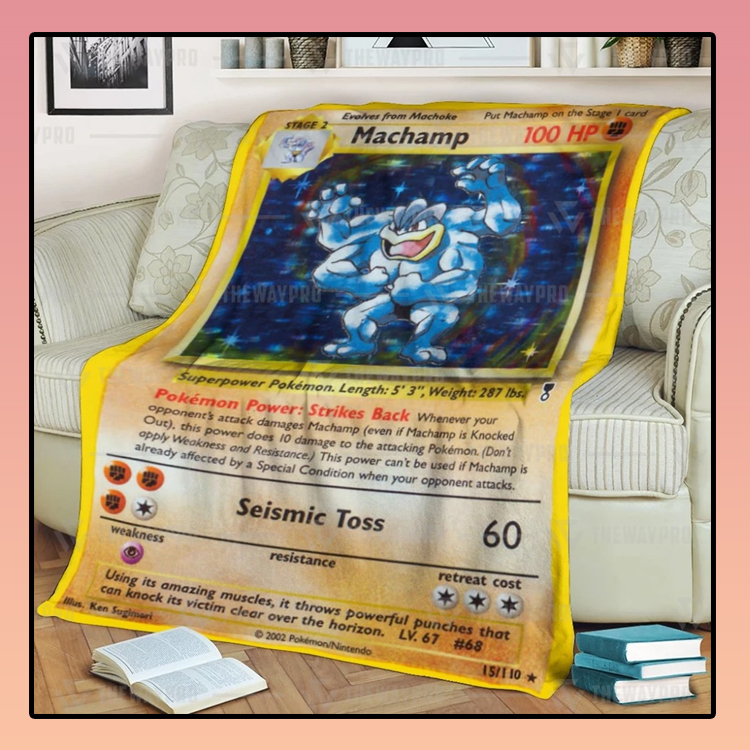 Anime-Pokemon-Shadowless-Holographic-Machamp-Custom-Soft-Blanket-3