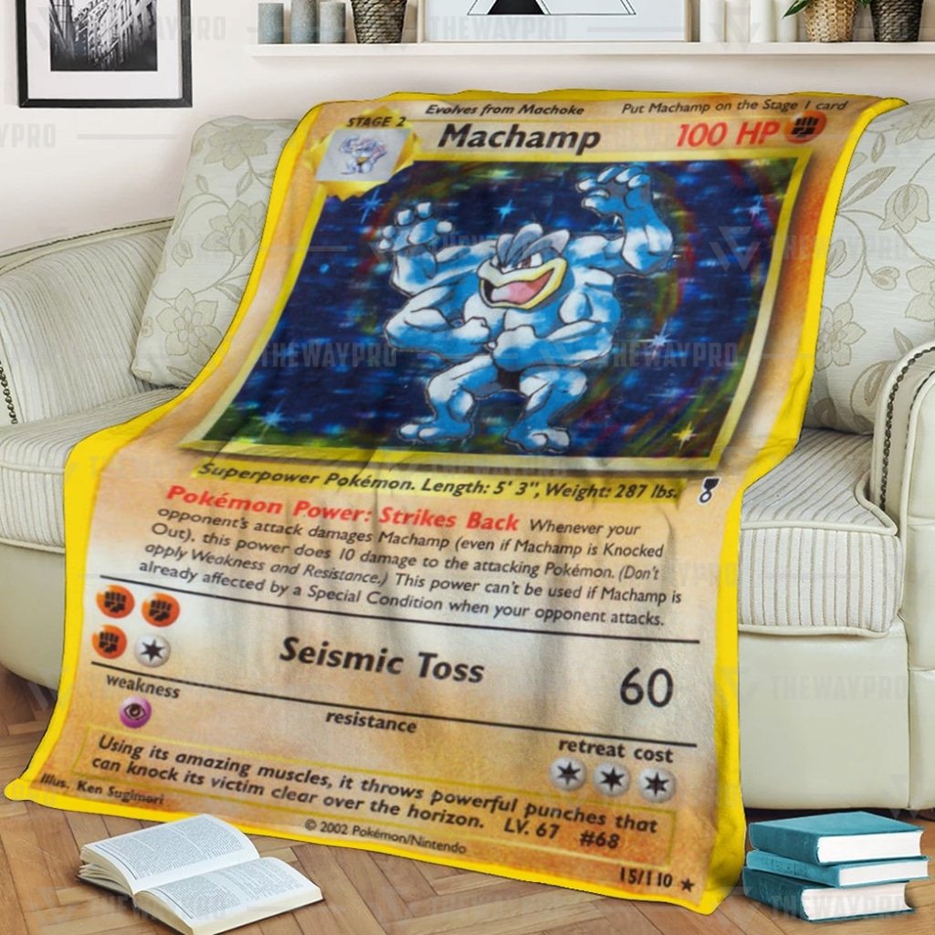 Anime Pokemon Shadowless Holographic Machamp Custom Soft Blanket Anime Pokemon Shadowless Holographic Machamp Custom Soft Blanket