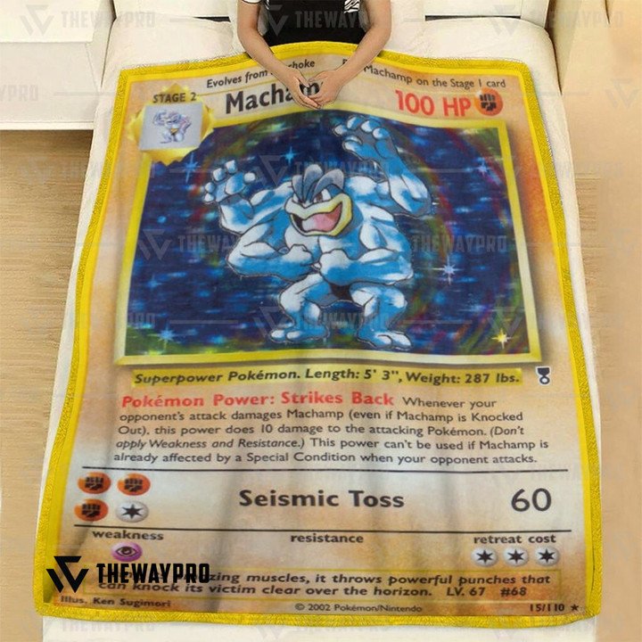 Anime-Pokemon-Shadowless-Holographic-Machamp-Quilt-Blanket-1