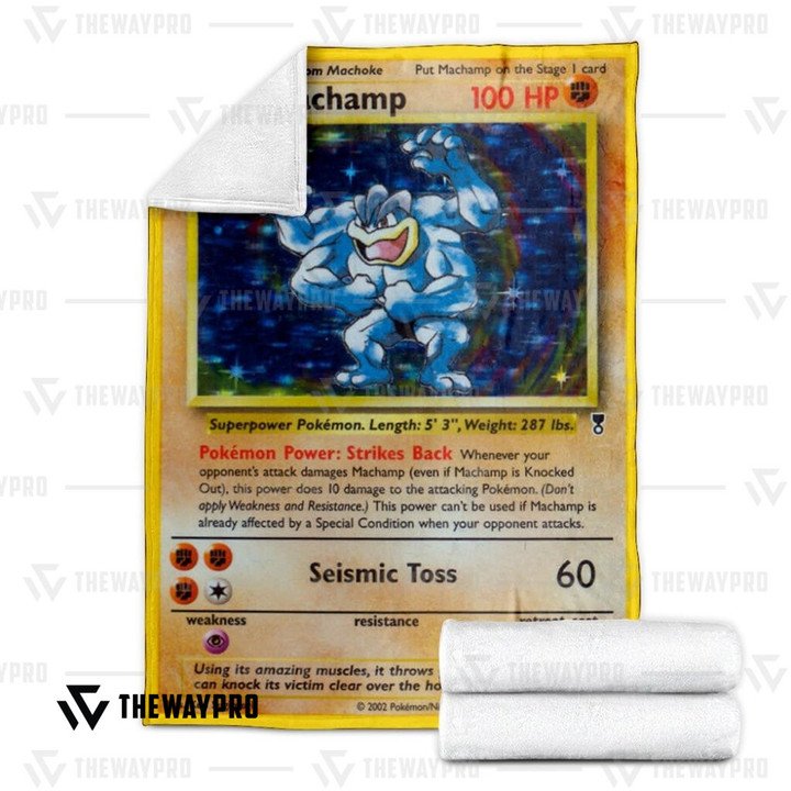 Anime-Pokemon-Shadowless-Holographic-Machamp-Quilt-Blanket-2