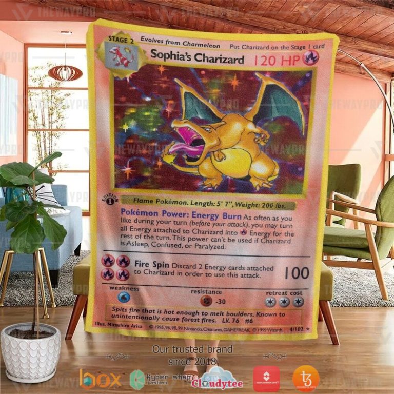 Anime-Pokemon-SophiaS-Charizard-First-Edition-Soft-Blanket-1