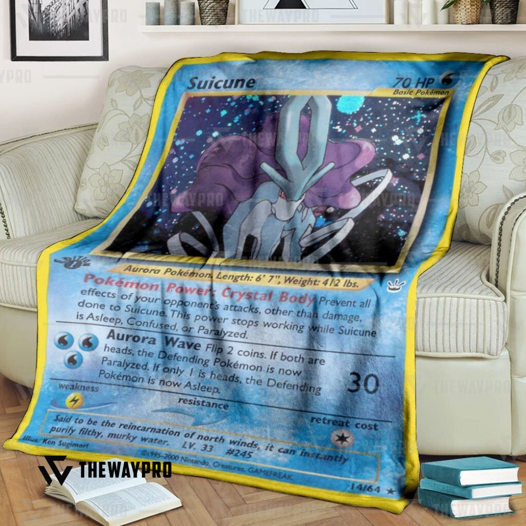 Anime Pokemon Suicune Holo 1St Edition Custom Soft Blanket Anime Pokemon Suicune Holo 1St Edition Custom Soft Blanket