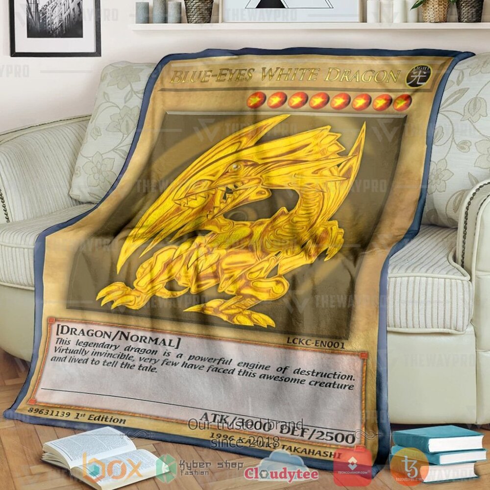 Anime Ygo Golden Blue Eyes White Dragon Card Custom Soft Blanket Anime Ygo Golden Blue Eyes White Dragon Card Custom Soft Blanket