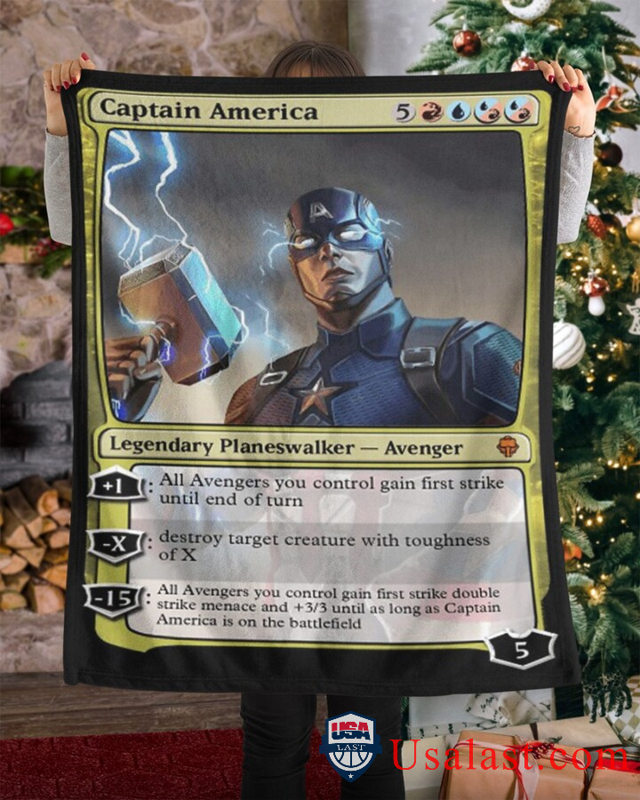 Captain America With Mjolnir Fleece Blanket Captain America With Mjolnir Fleece Blanket