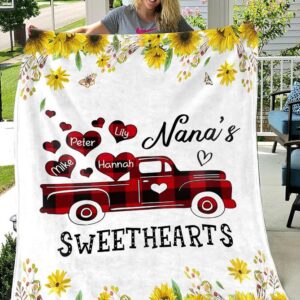 Custom Name Sunflower Nana And Sweethearts Blanket