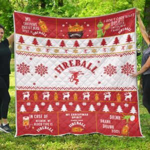 Fireball Cinnamon Whisky Grinch Christmas Blanket Quilt