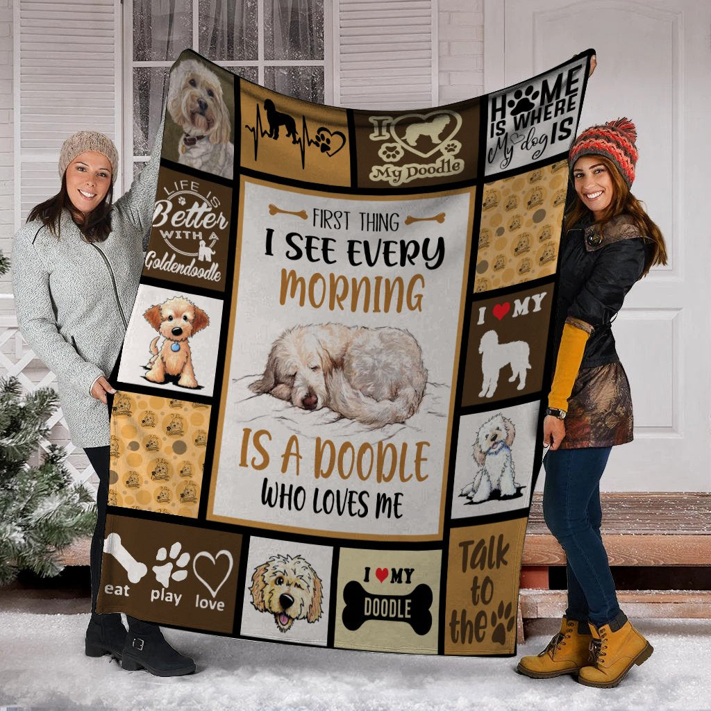 First Thing I See Every Morning Goldendoodle Fleece Blanket First Thing I See Every Morning Goldendoodle Fleece Blanket
