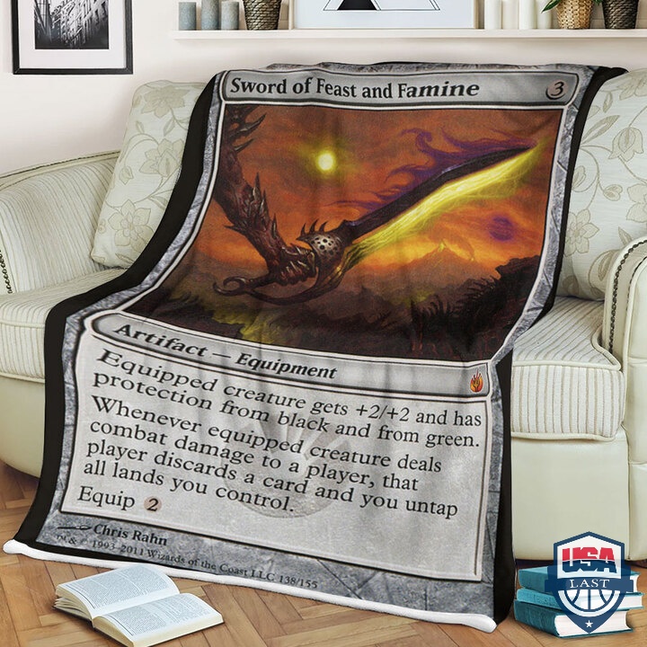 Game-Magic-The-Gathering-Fleece-Blanket-Sword-Of-Feast-And-Famine-Card-1